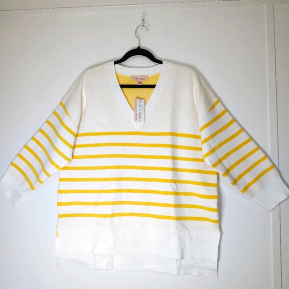 Philosophy women's sweater V neck, knit, pull on, striped, long sleeve, 1X. - Picture 2 of 16